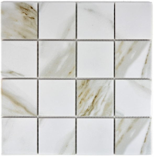Piastrella di mosaico dipinta a mano Calacatta bianco beige ceramica bagno MOS16-0112_m