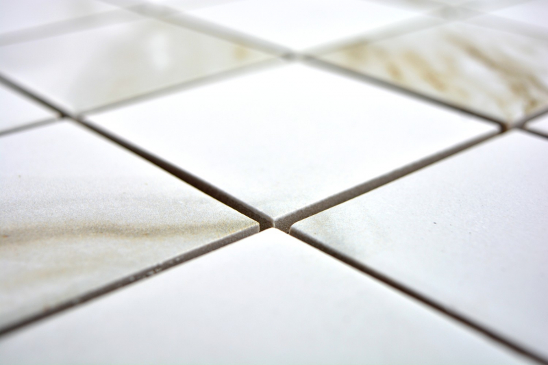 Piastrella di mosaico dipinta a mano Calacatta bianco beige ceramica bagno MOS16-0112_m
