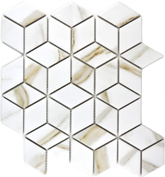Mosaico decorato a mano in ceramica bianco diamante POV Calacatta piastrella da parete per bagno MOS13-0112_m