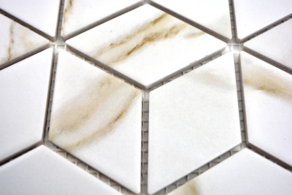 Mosaico decorato a mano in ceramica bianco diamante POV Calacatta piastrella da parete per bagno MOS13-0112_m