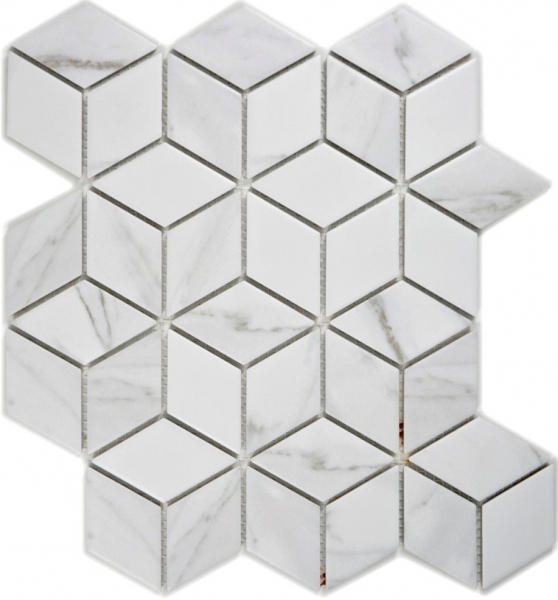 Piastrella di mosaico in ceramica bianca diamantata POV Carrara look piastrella da parete per bagno MOS13-0102_f | 10 tappetini a mosaico