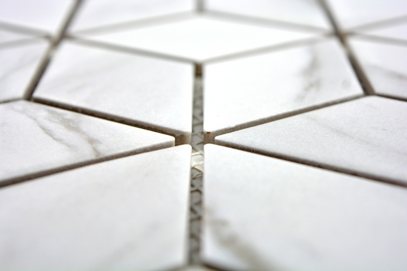 Piastrella di mosaico in ceramica bianca diamantata POV Carrara look piastrella da parete per bagno MOS13-0102_f | 10 tappetini a mosaico