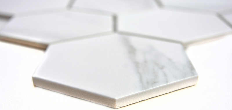 Piastrella a mosaico in ceramica bianca esagonale aspetto Carrara piastrella da parete bagno MOS11F-0102_f | 10 tappetini a mosaico