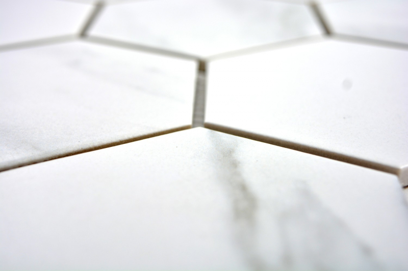 Piastrella a mosaico in ceramica bianca esagonale aspetto Carrara piastrella da parete bagno MOS11F-0102_f | 10 tappetini a mosaico