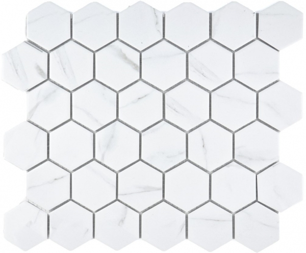 Piastrella a mosaico in ceramica bianca esagonale aspetto Carrara piastrella da parete bagno MOS11G-0102_f | 10 tappetini a mosaico