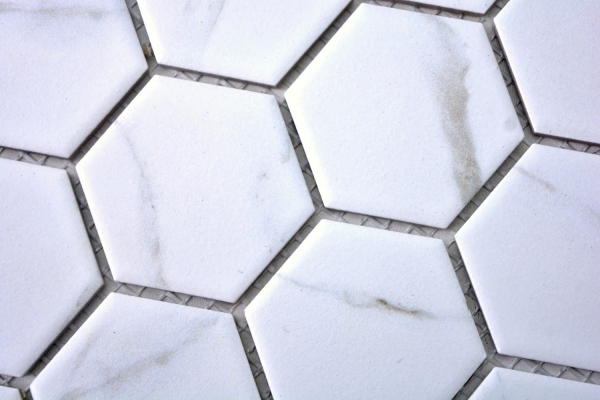 Piastrella a mosaico in ceramica bianca esagonale aspetto Carrara piastrella da parete bagno MOS11G-0102_f | 10 tappetini a mosaico