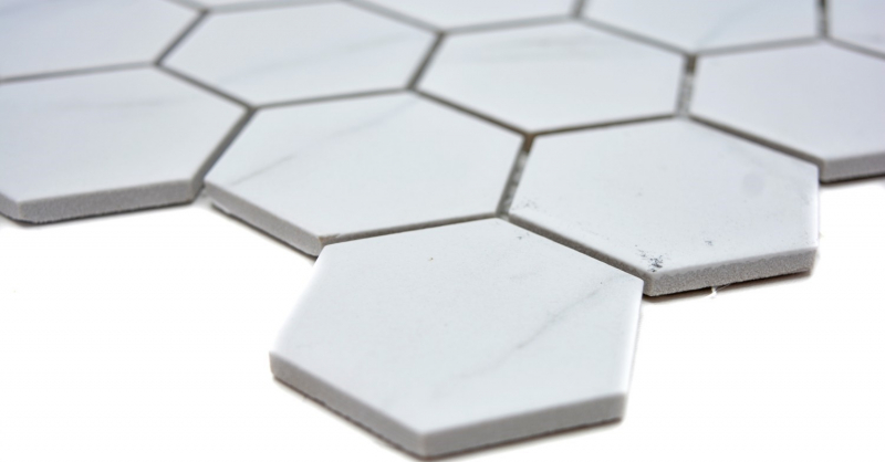 Piastrella a mosaico in ceramica bianca esagonale aspetto Carrara piastrella da parete bagno MOS11G-0102_f | 10 tappetini a mosaico