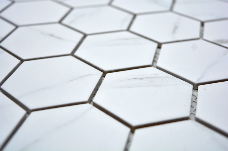 Piastrella a mosaico in ceramica bianca esagonale aspetto Carrara piastrella da parete bagno MOS11G-0102_f | 10 tappetini a mosaico