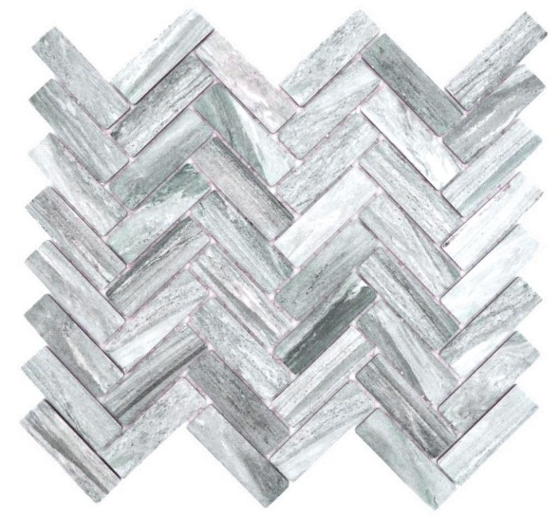Piastrella di mosaico a spina di pesce in ceramica effetto pietra grigia per doccia MOS24-SO32