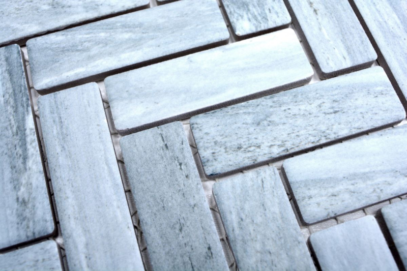 Mosaico in ceramica a spina di pesce effetto pietra grigio MOS24-SO32_f | 10 tappetini a mosaico
