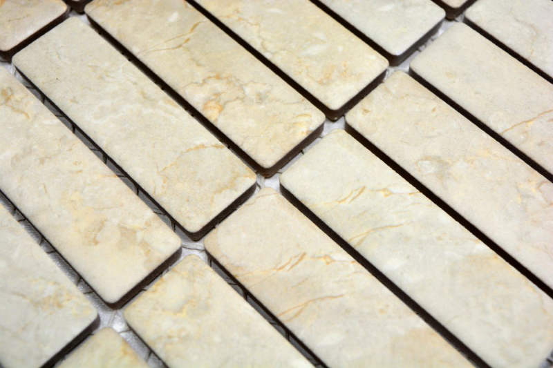 Piastrelle a mosaico decorate a mano Barre in ceramica effetto pietra beige chiaro Backsplash cucina MOS24-STSO45_m