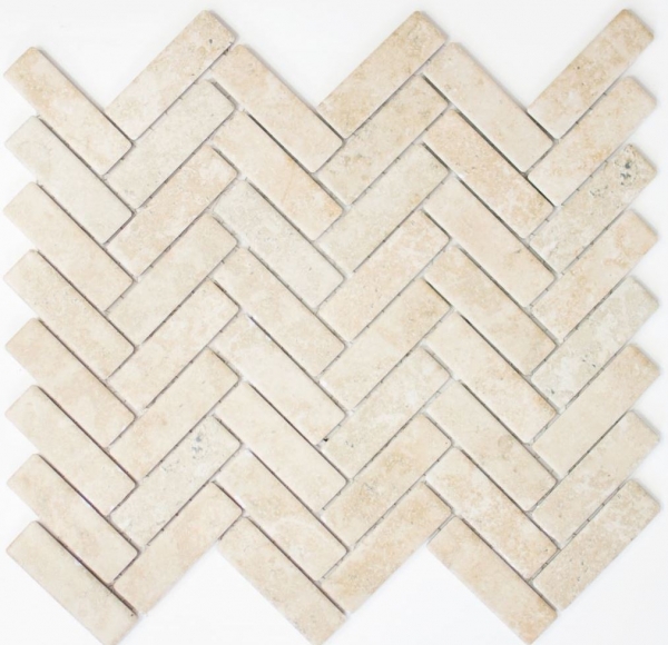 Mosaico dipinto a mano in ceramica a spina di pesce effetto pietra beige chiaro backsplash cucina MOS24-SO54_m