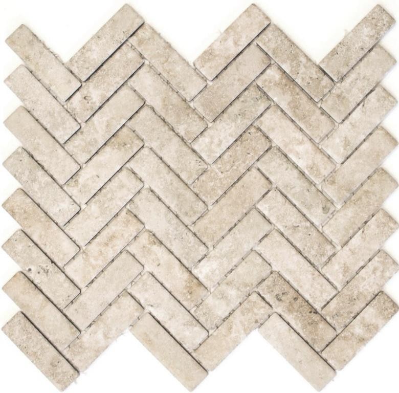 Mosaico a spina di pesce in ceramica effetto pietra beige Backsplash cucina MOS24-SO76