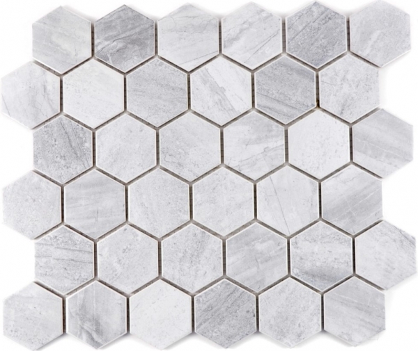Piastrella di mosaico dipinta a mano in ceramica esagonale travertino grigio opaco backsplash cucina MOS11G-0202_m
