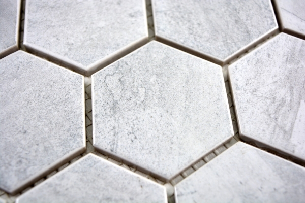Piastrella di mosaico dipinta a mano in ceramica esagonale travertino grigio opaco backsplash cucina MOS11G-0202_m