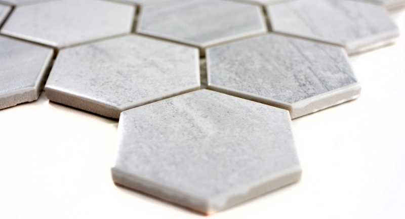 Piastrella di mosaico dipinta a mano in ceramica esagonale travertino grigio opaco backsplash cucina MOS11G-0202_m