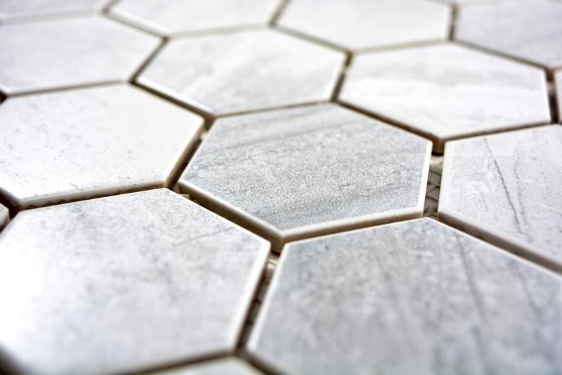 Piastrella di mosaico dipinta a mano in ceramica esagonale travertino grigio opaco backsplash cucina MOS11G-0202_m