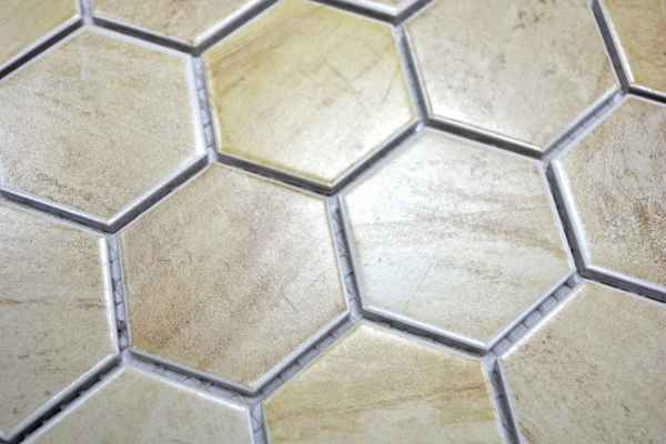 Piastrella di mosaico ceramica esagono travertino beige opaco backsplash cucina MOS11G-1202_f | 10 tappetini mosaico