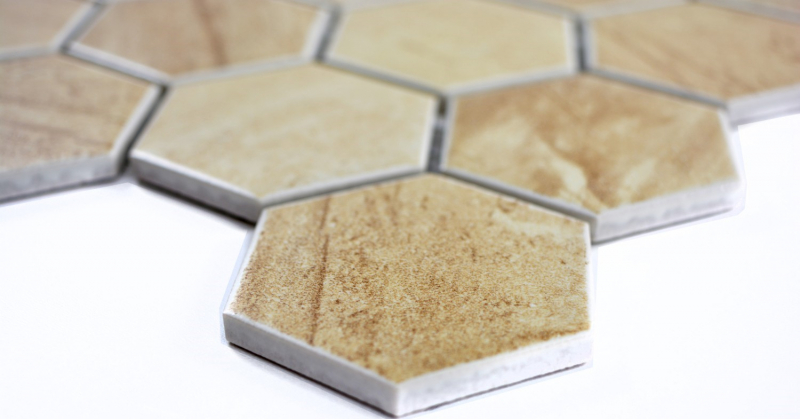 Piastrella di mosaico ceramica esagono travertino beige opaco backsplash cucina MOS11G-1202_f | 10 tappetini mosaico