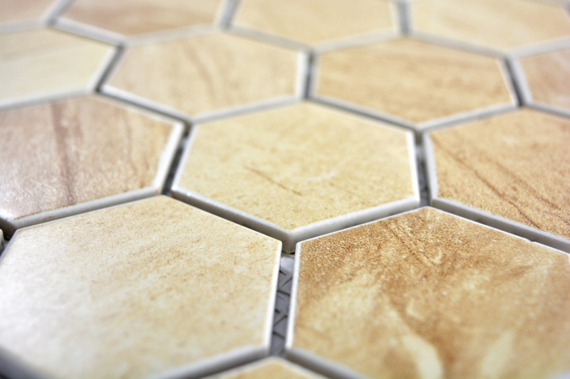 Piastrella di mosaico ceramica esagono travertino beige opaco backsplash cucina MOS11G-1202_f | 10 tappetini mosaico
