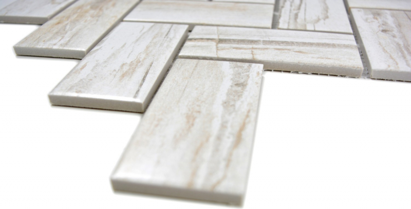 Piastrella a mosaico in ceramica beige a spina di pesce legno chiaro backsplash cucina MOS24-2002_f
