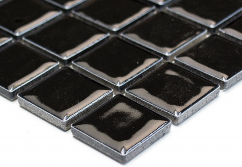 Piastrella di mosaico dipinta a mano in ceramica NERO LUCIDO parete backsplash cucina MOS18-0302_m