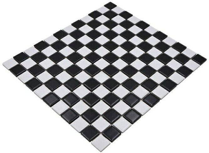 Mosaico ceramico a scacchiera nero bianco opaco MOS18-0305
