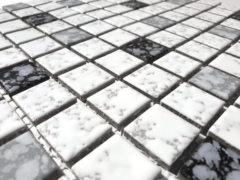 Mosaico ceramico bianco nero grigio strutturato piastrelle di mosaico bagno MOS18-0307