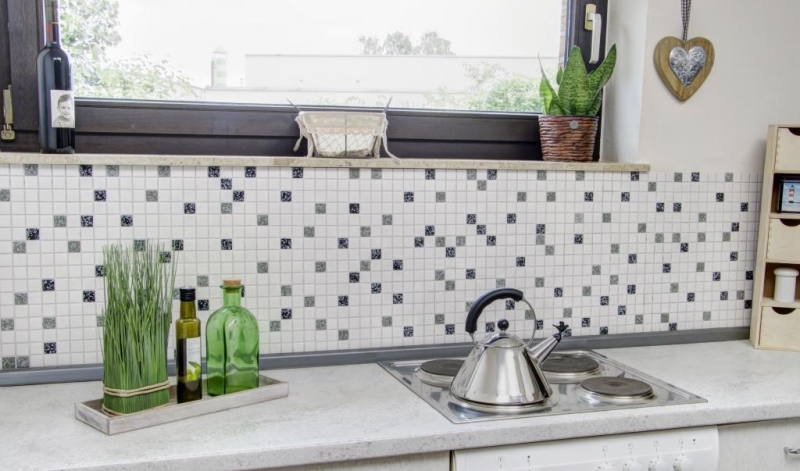 Mosaico ceramico bianco nero grigio strutturato piastrelle di mosaico bagno MOS18-0307