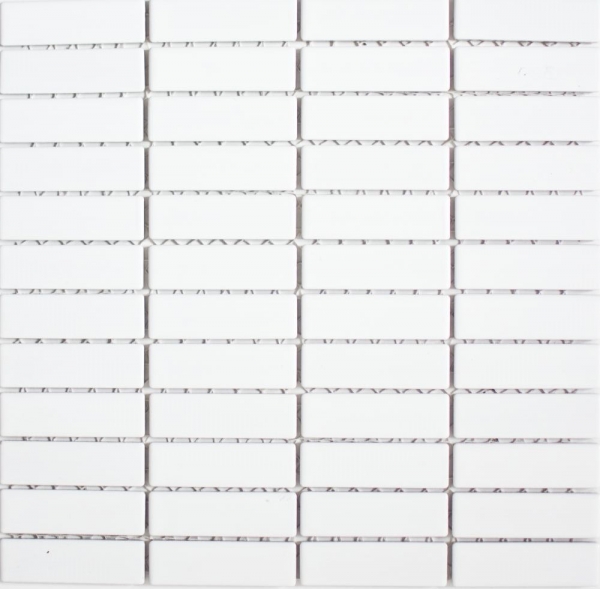 Piastrelle a mosaico decorate a mano in ceramica aste bianche lucide backsplash cucina MOS24-0102_m