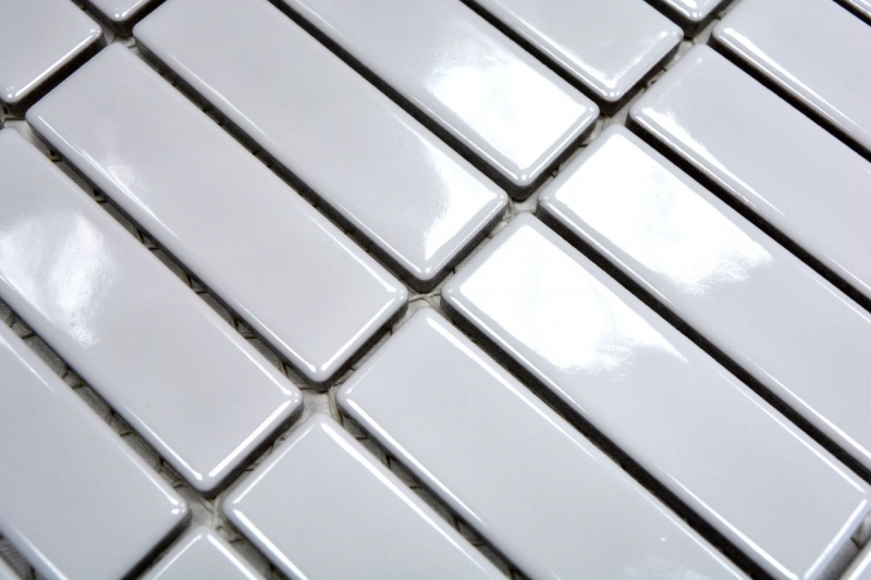 Piastrelle a mosaico decorate a mano in ceramica aste bianche lucide backsplash cucina MOS24-0102_m