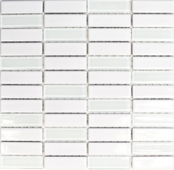 Piastrella di mosaico decorata a mano in ceramica e vetro aste in vetro lucido bianco MOS24-ST315_m