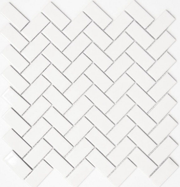 Piastrella di mosaico a spina di pesce in ceramica bianca lucida per cucina MOS24-CHB5WG