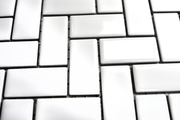 Piastrella di mosaico a spina di pesce in ceramica bianca lucida per cucina MOS24-CHB5WG