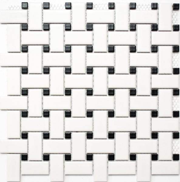 Cestino mosaico piastrelle ceramica bianco opaco nero backsplash piastrelle bagno piastrelle parete WC - MOS13-CBAS19