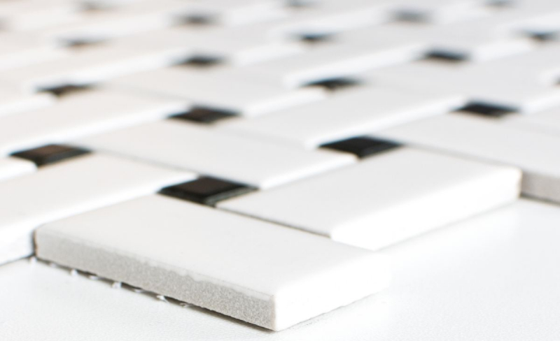 Piastrella di mosaico in ceramica Basket bianco opaco nero opaco MOS13-CBAS19_f
