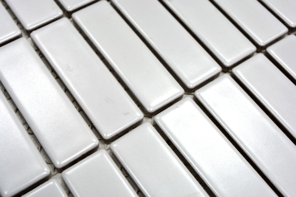 Rivestimento per vasca in mosaico dipinto a mano con aste in ceramica bianco opaco MOS24-0111_m