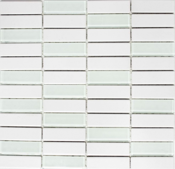 Rivestimento per vasca in ceramica a mosaico con aste in vetro bianco opaco MOS24-ST325_f