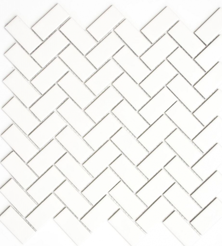 Piastrella di mosaico a spina di pesce in ceramica bianca opaca backsplash cucina MOS24-CHB05WM