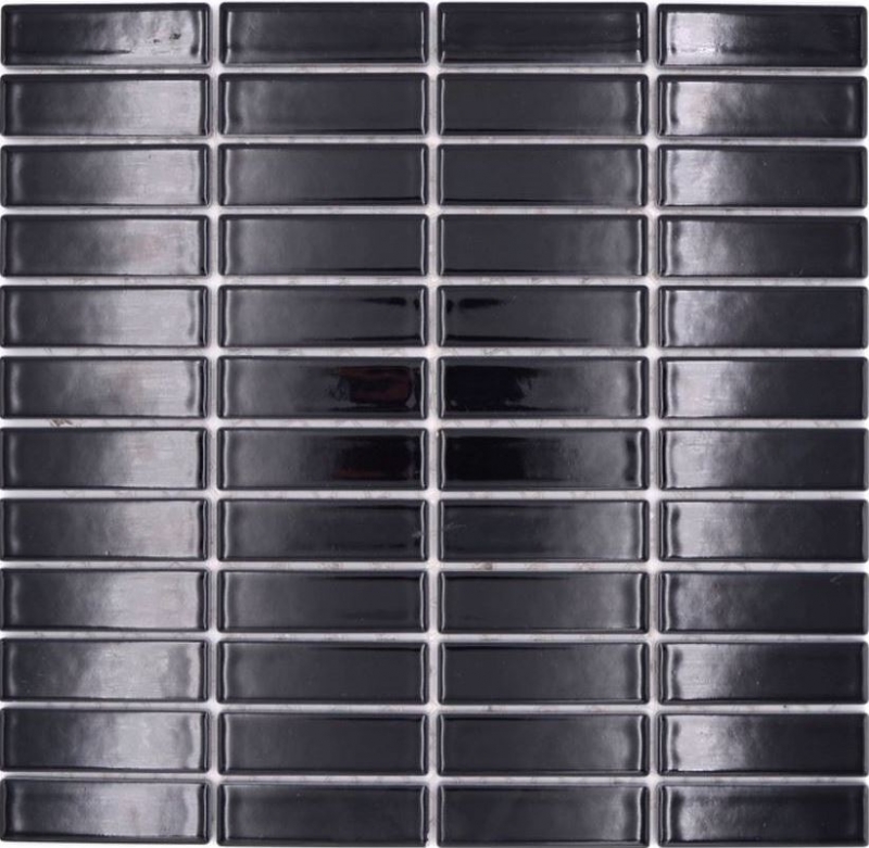 Piastrella di ceramica a stelo in mosaico nero lucido per doccia MOS24-0302