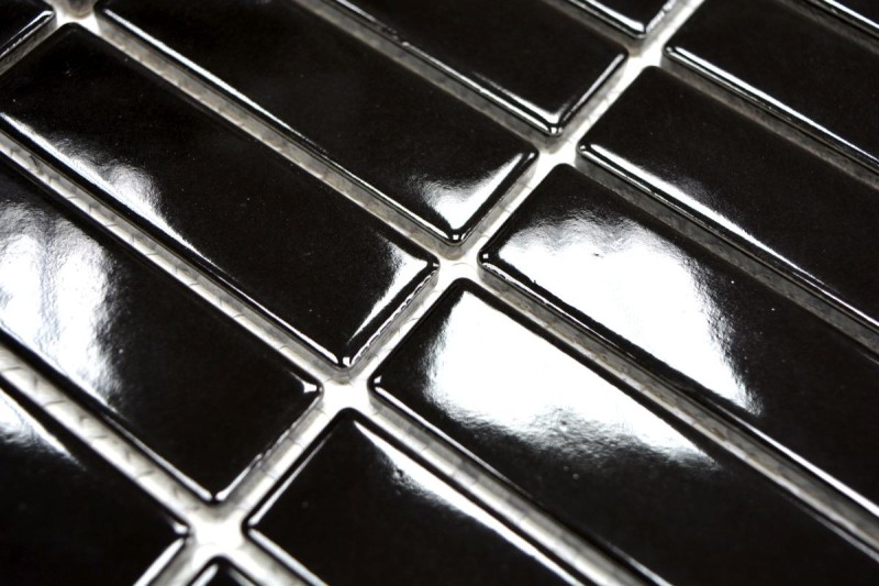 Piastrella di ceramica a stelo in mosaico nero lucido per doccia MOS24-0302