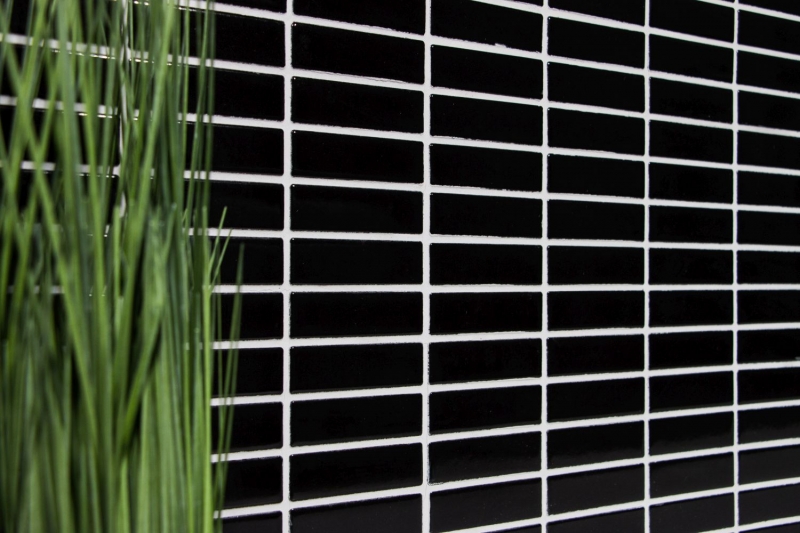Piastrella di ceramica a stelo in mosaico nero lucido per doccia MOS24-0302