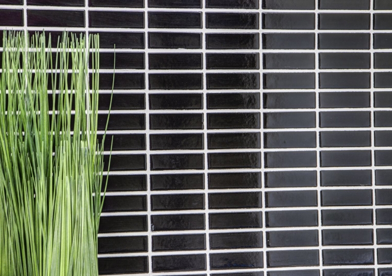Piastrella di ceramica a stelo in mosaico nero lucido per doccia MOS24-0302