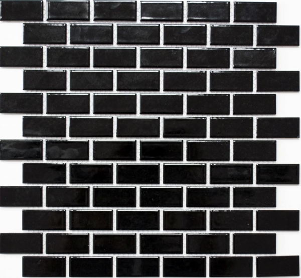 Piastrella a mosaico decorata a mano in ceramica mattone nero lucido per cucina MOS24-4BG_m