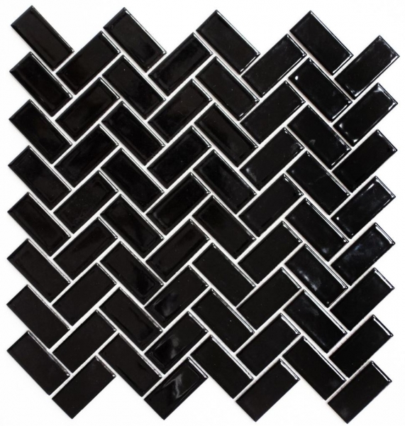 Piastrella di mosaico a mano in ceramica a spina di pesce nera lucida piastrella di mosaico per pavimento MOS24-CHB6BG_m