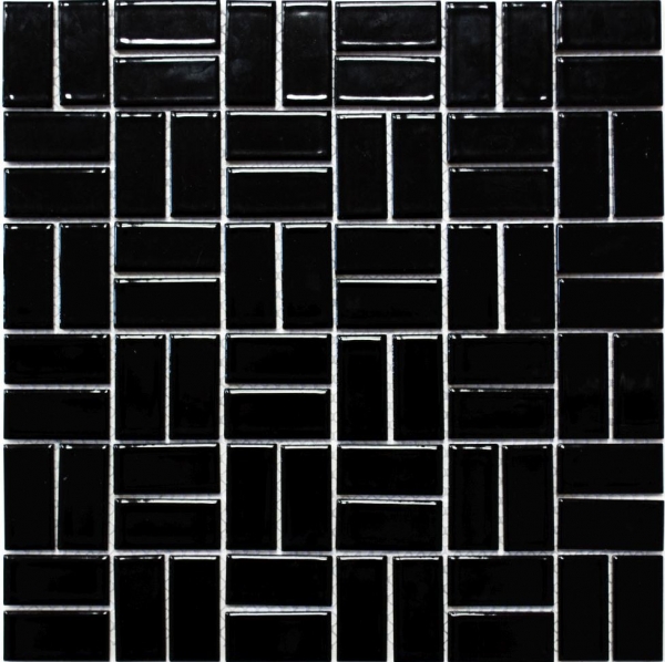 Piastrella a mosaico decorata a mano in ceramica mulino a vento nero lucido piastrella WC bagno MOS24-CWM8BG_m