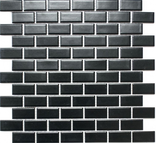 Piastrella di mosaico dipinta a mano in ceramica mattone nero opaco per doccia MOS24-04BM_m