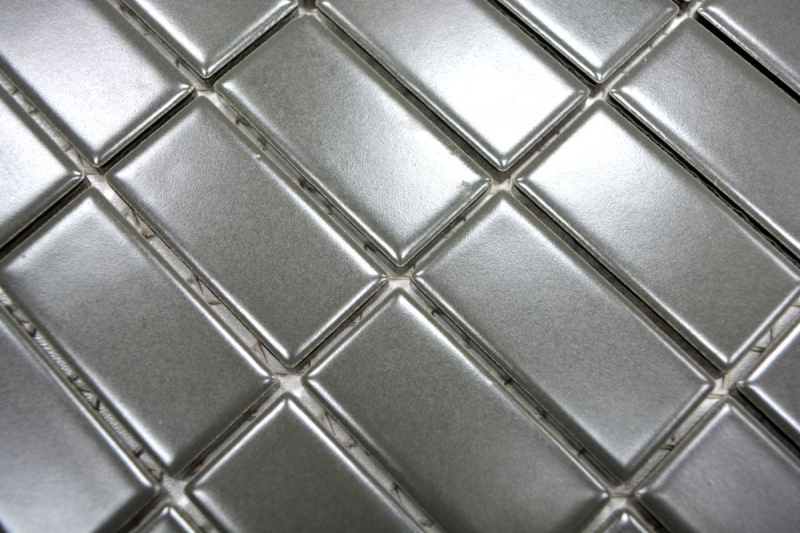 Piastrella di mosaico dipinta a mano ceramica metallo grigio aste metallo opaco MOS24B-0211_m