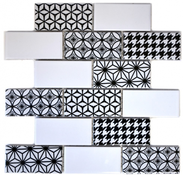 Campione a mano piastrelle mosaico grigio bianco nero subway backsplash cucina lucido MOS26M-0103_m