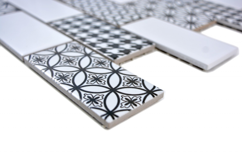 Campione a mano piastrelle mosaico grigio bianco nero subway backsplash cucina lucido MOS26M-0103_m